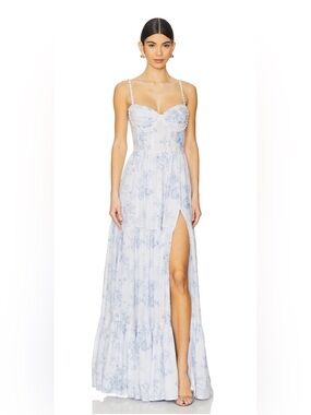 v chapman lucetta corset tiered maxi dress dupe V. Chapman Lucetta Corset Tiered Brocade Maxi Dress